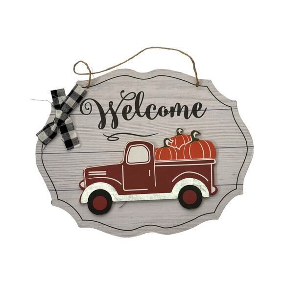 Red Truck Pumpkin Welcome Fall Sign Ribbons Bundle Set, DIY Wreath Supply Kit - Picture 2 of 5